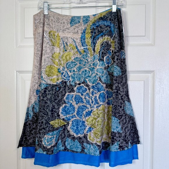 Zoe D Dresses & Skirts - VTG Bohemian Floral Skirt Zoe D L Blue Green Paisley Free Spirit